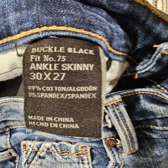 BUCKLE BLACK Fit No 75 Ankle Skinny Jeans Distressed Blue Wash Size 30x27 - Picture 6 of 9